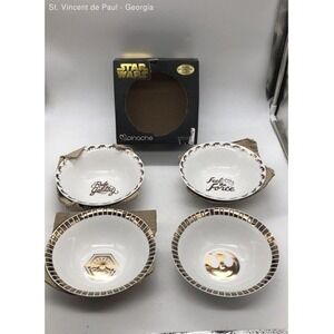 Pinache Star Wars Gold Plated Ceramic Bowl Set of 4 Rebel Script New Open Box